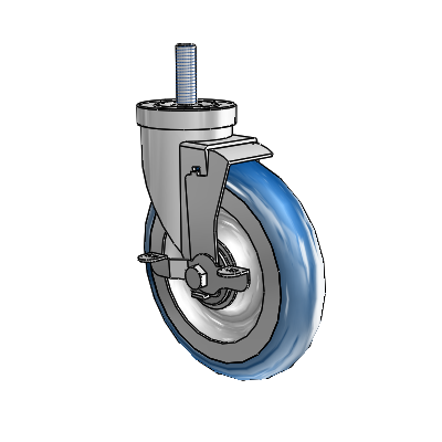 30 Series Threaded Stem Zinc Swivel Caster with 6 x 1.25 PolyLoc (Blue) Wheel and VertiLoc Brake