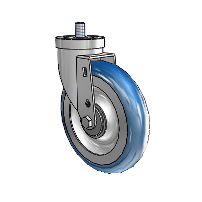 Roulette pivotante à tige filetée en zinc de la série 30, équipée d'une roue PolyLoc (bleue) de 6 x 1,25
