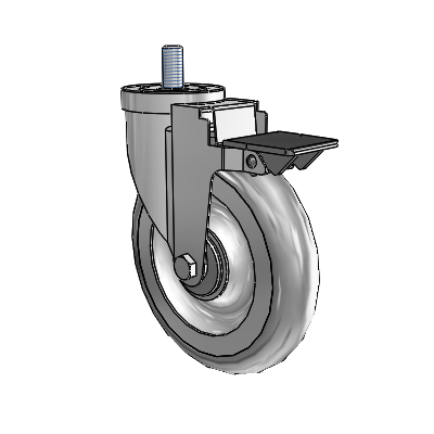 30 Series Threaded Stem Zinc Swivel Caster with 6 x 1.25 PolyLock (Grey) Wheel and PosiLoc Brake