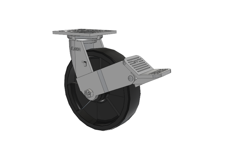 16 Series Top Plate Swivel Caster with 8 x 2 Black Nylon HT - Glass-Filled Nylon (High Heat) Wheel and Face Brake