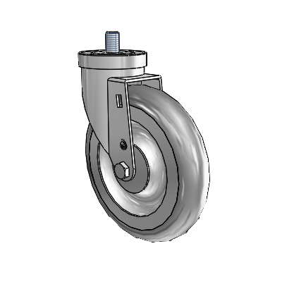 Roulette pivotante à tige filetée en zinc de la série 30, équipée d'une roue PolyLock 6 x 1,25 (grise)