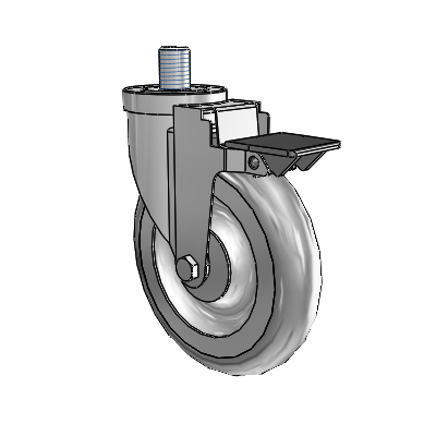 30 Series Threaded Stem Zinc Swivel Caster with 6 x 1.25 PolyLock (Grey) Wheel and PosiLoc Brake