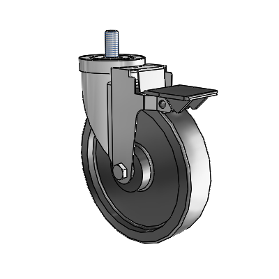 30 Series Threaded Stem Zinc Swivel Caster with 6 x 1.5 Polyolefin Wheel and PosiLoc Brake