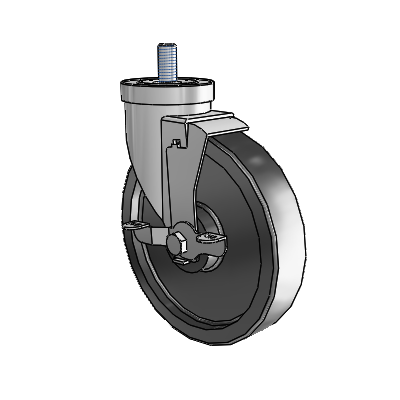30 Series Threaded Stem Zinc Swivel Caster with 6 x 1.5 Polyolefin Wheel and VertiLoc Brake
