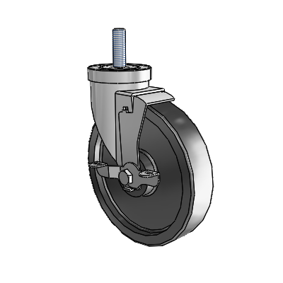 Roulette pivotante à tige filetée en zinc de la série 30, équipée d'une roue en polyoléfine de 6 x 1,5 et d'un frein VertiLoc