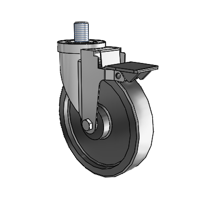 30 Series Threaded Stem Zinc Swivel Caster with 6 x 1.5 Polyolefin Wheel and PosiLoc Brake
