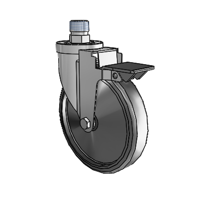 30 Series Pipe Thread Stem Zinc Swivel Caster with 6 x 1.25 Cushion Rubber (Conductive) Wheel and PosiLoc Brake