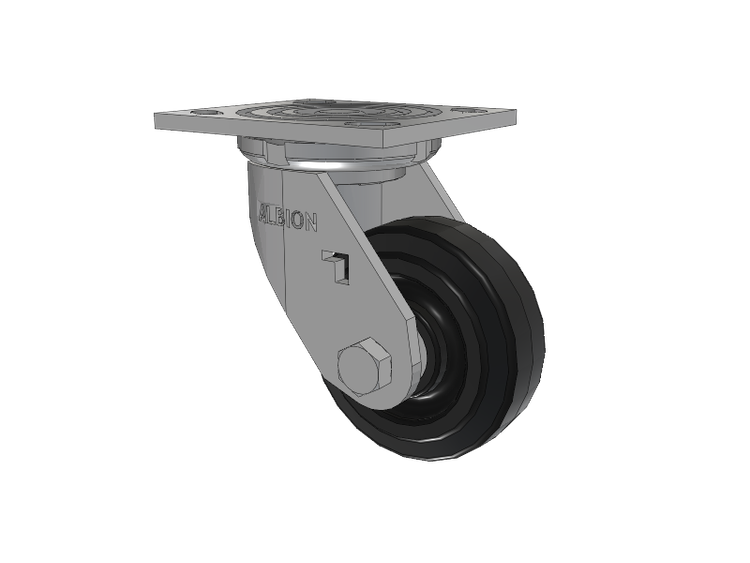 16 Series Top Plate Swivel Caster with 4 x 1.5 Black Tread on Black Enamel Core MR - Moldon Rubber (Cast Iron Core) Wheel