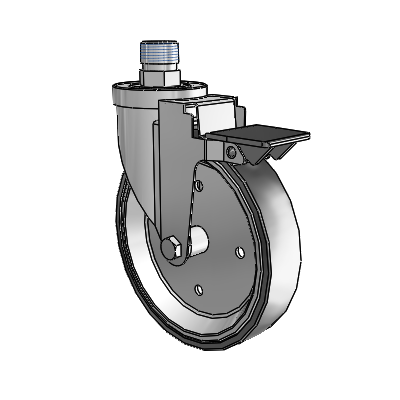 30 Series Pipe Thread Stem Zinc Swivel Caster with 6 x 1.25 Welded Disc Rubber (Black) Wheel and PosiLoc Brake
