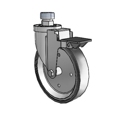 30 Series Pipe Thread Stem Zinc Swivel Caster with 6 x 1.25 Welded Disc Rubber (Black) Wheel and PosiLoc Brake