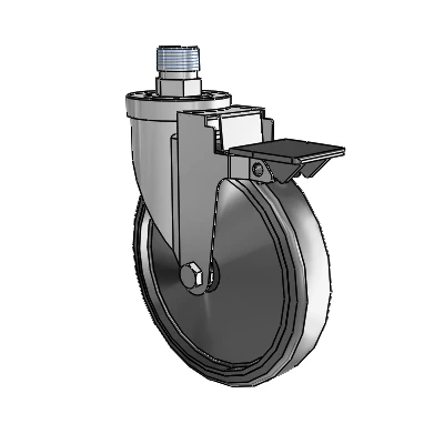 30 Series Pipe Thread Stem Zinc Swivel Caster with 6 x 1.25 Hard Rubber Wheel and PosiLoc Brake