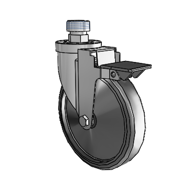 30 Series Pipe Thread Stem Zinc Swivel Caster with 6 x 1.25 Hard Rubber Wheel and PosiLoc Brake