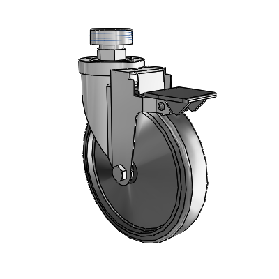 30 Series Pipe Thread Stem Zinc Swivel Caster with 6 x 1.25 Hard Rubber Wheel and PosiLoc Brake