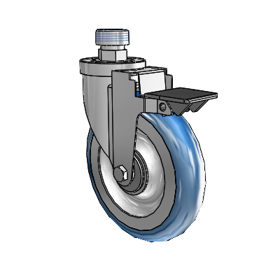 30 Series Pipe Thread Stem Zinc Swivel Caster with 6 x 1.25 PolyLoc (Blue) Wheel and PosiLoc Brake