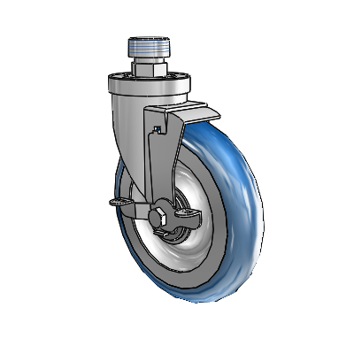 30 Series Pipe Thread Stem Zinc Swivel Caster with 6 x 1.25 PolyLoc (Blue) Wheel and VertiLoc Brake