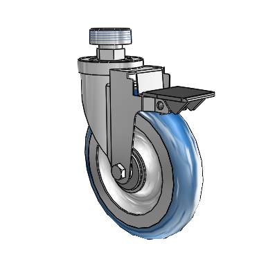30 Series Pipe Thread Stem Zinc Swivel Caster with 6 x 1.25 PolyLoc (Blue) Wheel and PosiLoc Brake