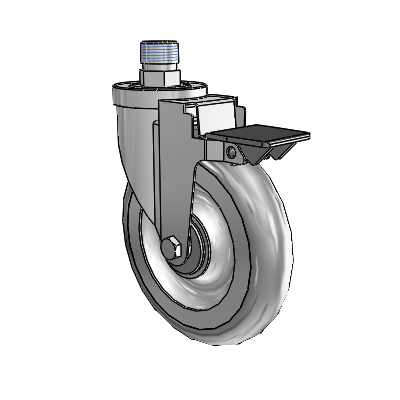 30 Series Pipe Thread Stem Zinc Swivel Caster with 6 x 1.25 PolyLock (Grey) Wheel and PosiLoc Brake