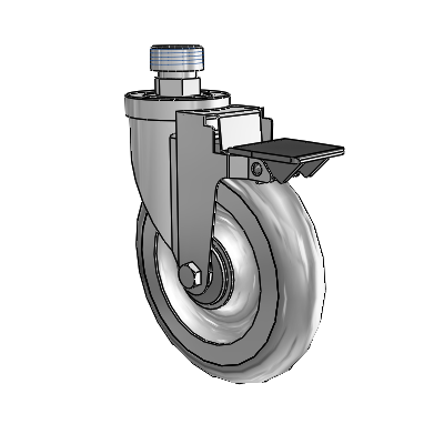 30 Series Pipe Thread Stem Zinc Swivel Caster with 6 x 1.25 Advantage TPR (Round) Wheel and PosiLoc Brake