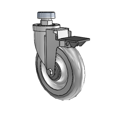 30 Series Pipe Thread Stem Zinc Swivel Caster with 6 x 1.25 Advantage TPR (Round) Wheel and PosiLoc Brake