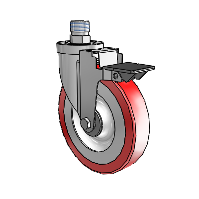 30 Series Pipe Thread Stem Zinc Swivel Caster with 6 x 1.25 Advantage Heat (Flat) Wheel and PosiLoc Brake