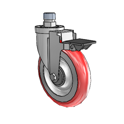 30 Series Pipe Thread Stem Zinc Swivel Caster with 6 x 1.25 Advantage Heat (Round) Wheel and PosiLoc Brake