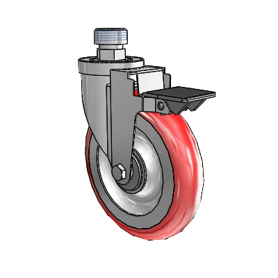 30 Series Pipe Thread Stem Zinc Swivel Caster with 6 x 1.25 Advantage Heat (Round) Wheel and PosiLoc Brake