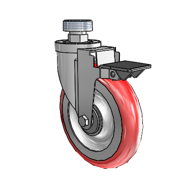 30 Series Pipe Thread Stem Zinc Swivel Caster with 6 x 1.25 Advantage Heat (Round) Wheel and PosiLoc Brake