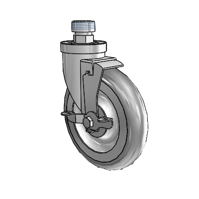 Roulette pivotante à tige filetée de la série 30 en zinc, équipée d'une roue PolyLock 6 x 1,25 (grise) et d'un frein VertiLoc