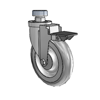 30 Series Pipe Thread Stem Zinc Swivel Caster with 6 x 1.25 PolyLock (Grey) Wheel and PosiLoc Brake