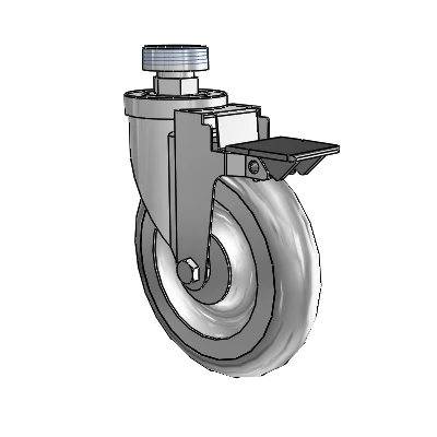 Roulette pivotante en zinc de la série 30 à tige filetée, équipée d'une roue PolyLock 6 x 1,25 (grise) et d'un frein PosiLoc