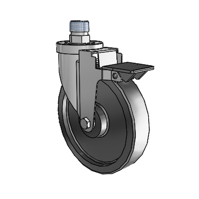 30 Series Pipe Thread Stem Zinc Swivel Caster with 6 x 1.5 Polyolefin Wheel and PosiLoc Brake