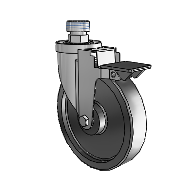 30 Series Pipe Thread Stem Zinc Swivel Caster with 6 x 1.5 Polyolefin Wheel and PosiLoc Brake