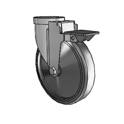 30 Series Hollow Kingpin Zinc Swivel Caster with 6 x 1.25 Hard Rubber Wheel and PosiLoc Brake