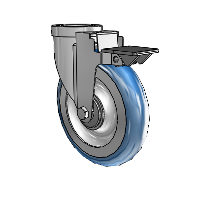 30 Series Hollow Kingpin Zinc Swivel Caster with 6 x 1.25 PolyLoc (Blue) Wheel and PosiLoc Brake