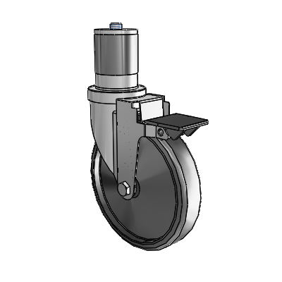 30 Series Expanding Adapter Zinc Swivel Caster with 6 x 1.25 Cushion Rubber Wheel and PosiLoc Brake