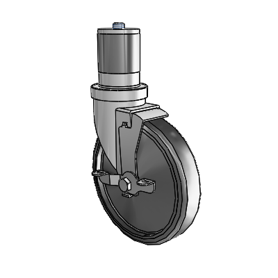 30 Series Expanding Adapter Zinc Swivel Caster with 6 x 1.25 Hard Rubber Wheel and VertiLoc Brake