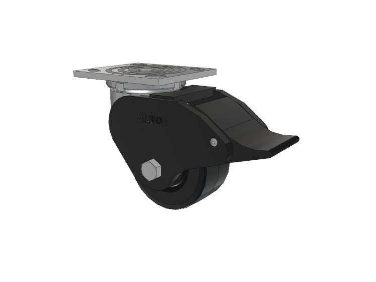 16 Series Top Plate Swivel Caster with 4 x 2 Black Tread on Black Enamel Core MR - Moldon Rubber (Cast Iron Core) Wheel and Total Lock Brake