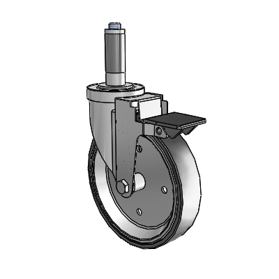 Roulette pivotante à adaptateur extensible de la série 30, en zinc, équipée d'une roue en polyuréthane à disque soudé de 6 x 1,25 et d'un frein PosiLoc