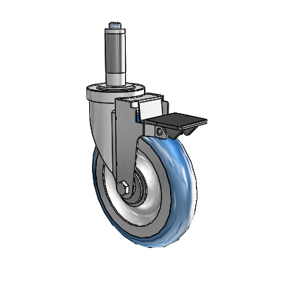 30 Series Expanding Adapter Zinc Swivel Caster with 6 x 1.25 PolyLoc (Blue) Wheel and PosiLoc Brake