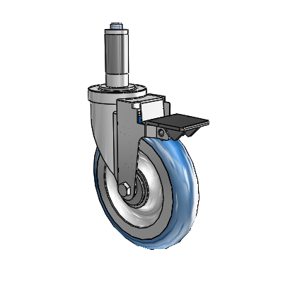 30 Series Expanding Adapter Zinc Swivel Caster with 6 x 1.25 PolyLoc (Blue) Wheel and PosiLoc Brake