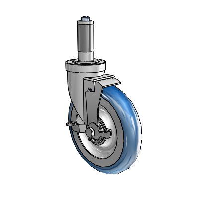 30 Series Expanding Adapter Zinc Swivel Caster with 6 x 1.25 PolyLoc (Blue) Wheel and VertiLoc Brake