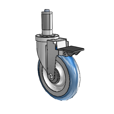 30 Series Expanding Adapter Zinc Swivel Caster with 6 x 1.25 PolyLoc (Blue) Wheel and PosiLoc Brake
