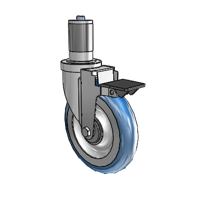 30 Series Expanding Adapter Zinc Swivel Caster with 6 x 1.25 PolyLoc (Blue) Wheel and PosiLoc Brake