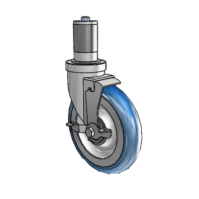 30 Series Expanding Adapter Zinc Swivel Caster with 6 x 1.25 PolyLoc (Blue) Wheel and VertiLoc Brake