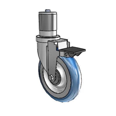30 Series Expanding Adapter Zinc Swivel Caster with 6 x 1.25 PolyLoc (Blue) Wheel and PosiLoc Brake