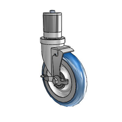 30 Series Expanding Adapter Zinc Swivel Caster with 6 x 1.25 PolyLoc (Blue) Wheel and VertiLoc Brake