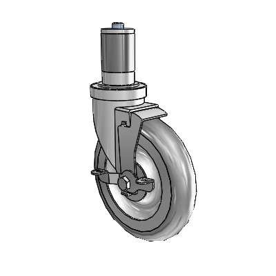 Roulette pivotante à adaptateur extensible de la série S30 en acier inoxydable, équipée de 6 roues Advantage TPR (rondes) de 1,25 et d'un frein VertiLoc