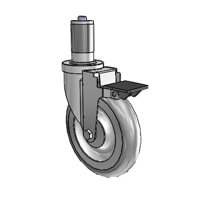 S30-serie: verstelbare adapter, roestvrijstalen zwenkwiel met 6 x 1,25 Advantage TPR-wielen (rond) en PosiLoc-rem