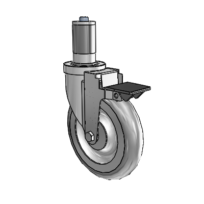 Roulette pivotante à adaptateur extensible de la série S30 en acier inoxydable, équipée de 6 roues Advantage TPR (rondes) de 1,25 et d'un frein PosiLoc