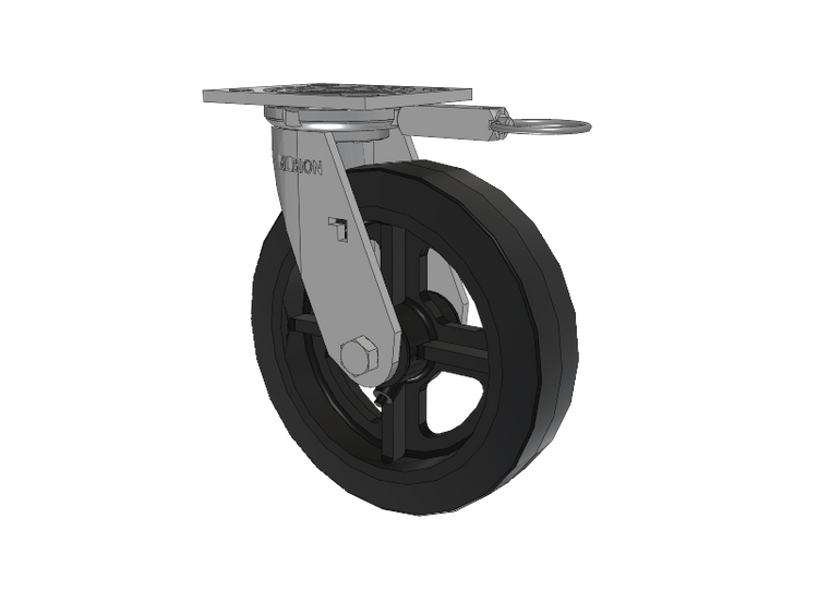 16 Series Top Plate Swivel Caster with 8 x 2 Black Tread on Black Enamel Core MR - Moldon Rubber (Cast Iron Core) Wheel